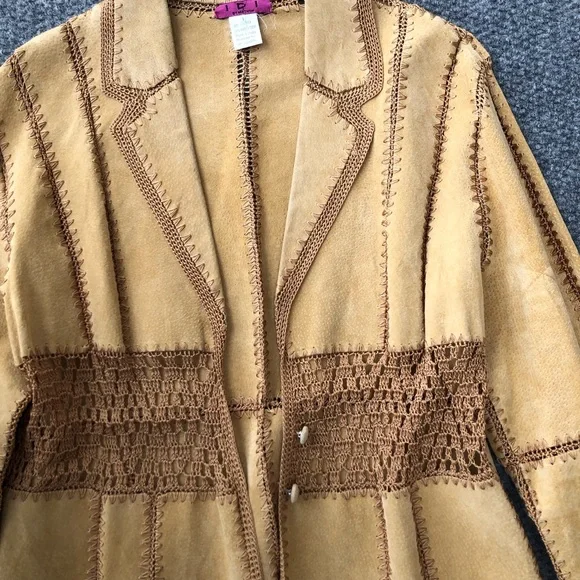 IDI by Mathew vintage leather suede patchwork crochet jacket size large - Picture 4 of 12